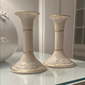 Lenox Cream and Gold Candle Holders